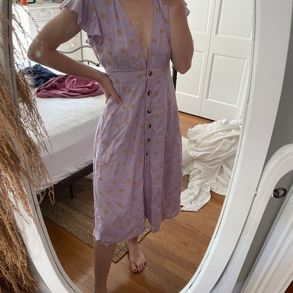 Lavender Polka Dot Dress w/ muted orange pokadots!